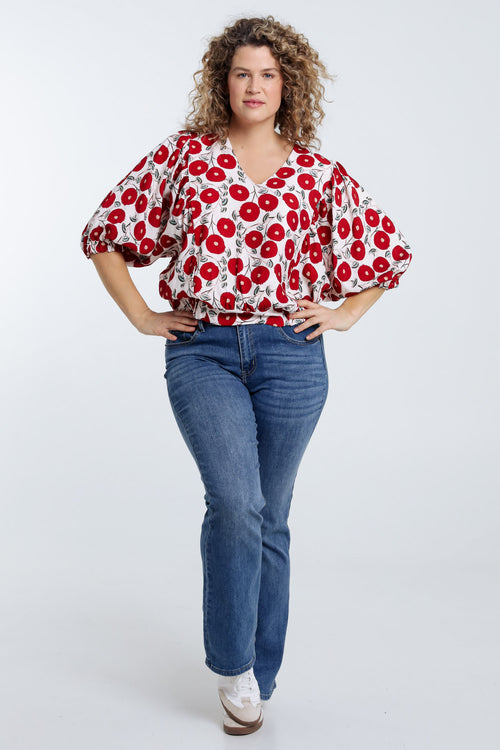 Boîteblouse met bloemenprint-Paprika-8