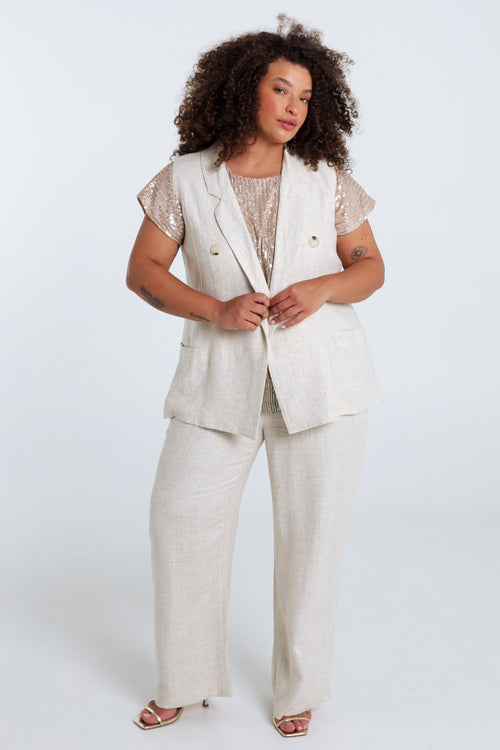 Gilet en viscose et lin avec lurex-Paprika-8