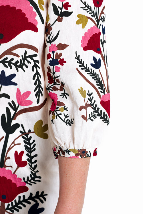 Blouse van bedrukt viscose met folk bloemenprint-Paprika-4