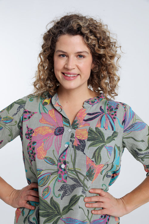Blouse en gaze de coton imprimé floral-Paprika-3