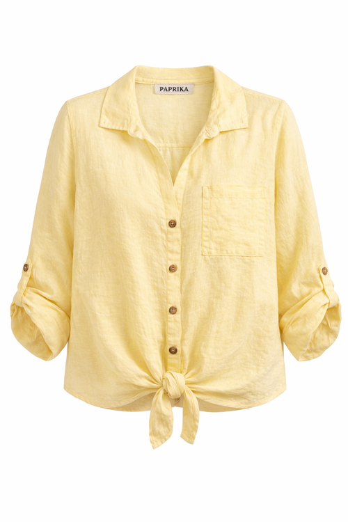 Blouse van effen linnen-Paprika-1