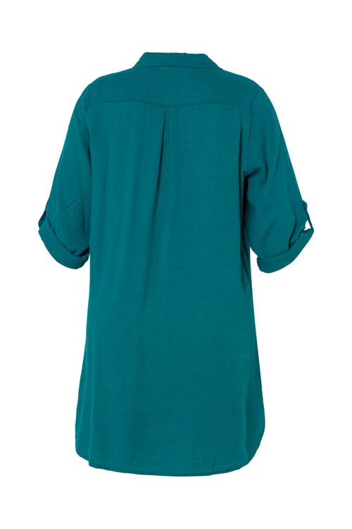Effen lange linnen en viscose blouse-Paprika-11