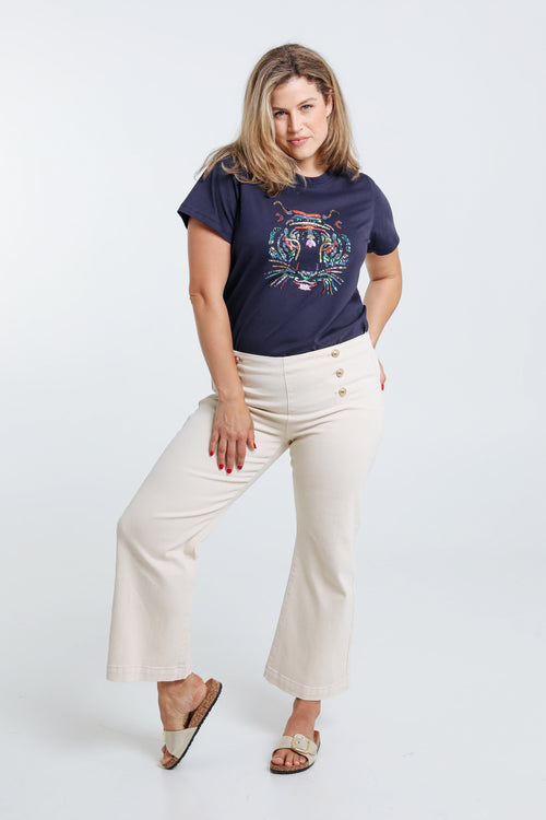 Effen palazzo broek met 6 gouden knopen vooraan-Paprika-9