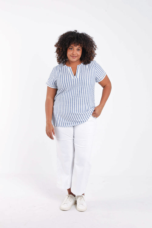 Top rayé avec foil et broderies-Paprika-7