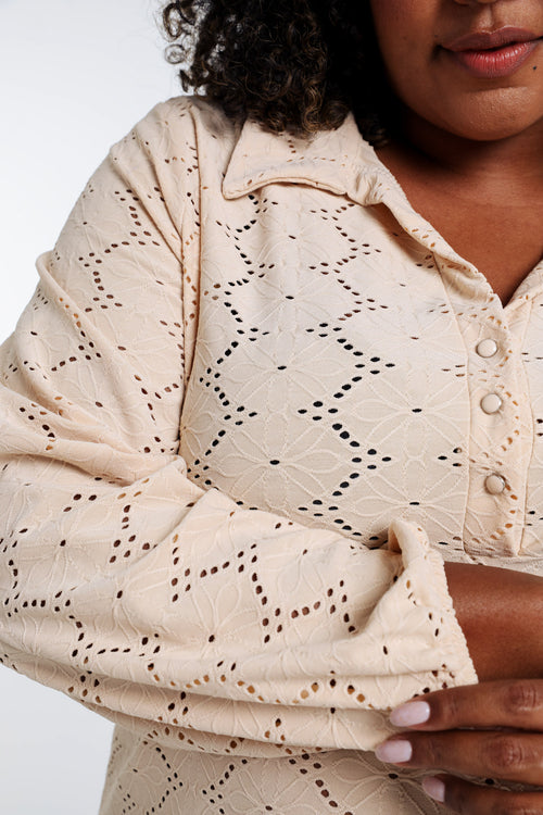 Effen T-shirt met opengewerkte bloemen-Paprika-4