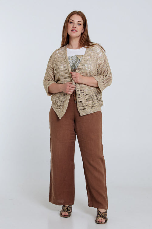 Gilet ajouré uni en viscose-Paprika-9