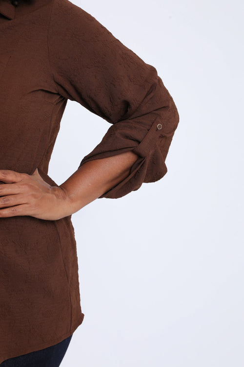 Chemise unie avec motif fleurs en relief-Paprika-4