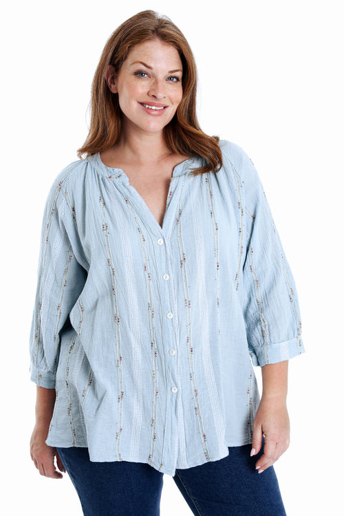 Effen katoenen blouse met multicolore details-Paprika-2