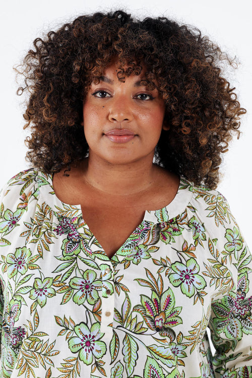 Blouse en coton avec imprimé floral-Paprika-3
