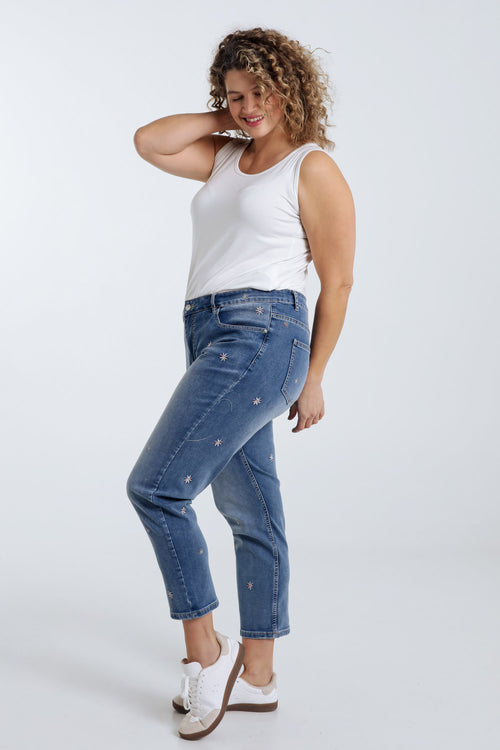 Jeans slim 7/8 avec fleurs brodées-Paprika-9