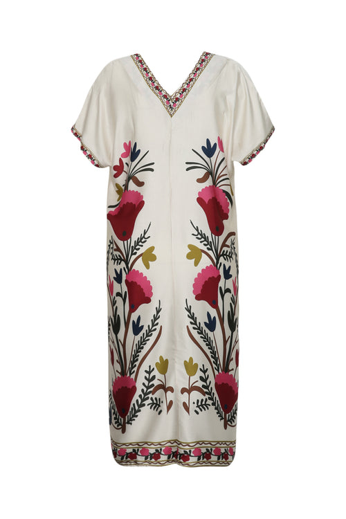 Jurk van bedrukte viscose in folkstijl-Paprika-11