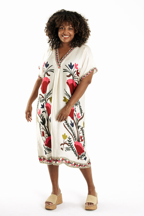 Jurk van bedrukte viscose in folkstijl-Paprika-9