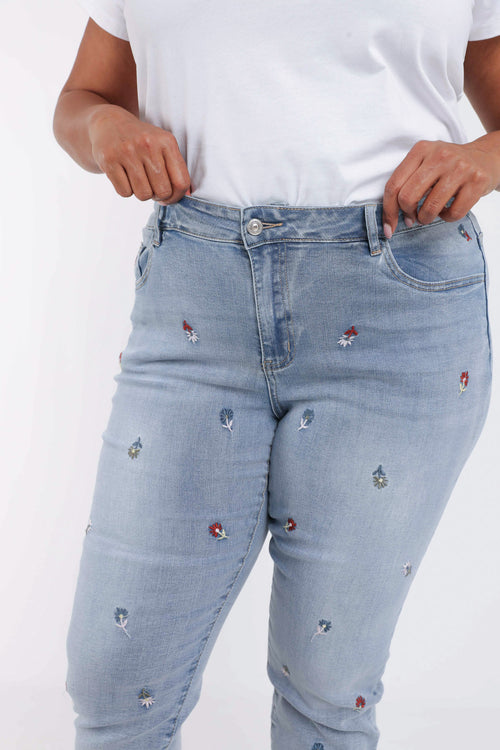 Jeans slim Louise 7/8 avec broderies fleurs-Paprika-5