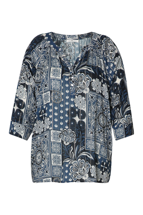 Blouse van viscose met bloemenprint en lurex-Paprika-1