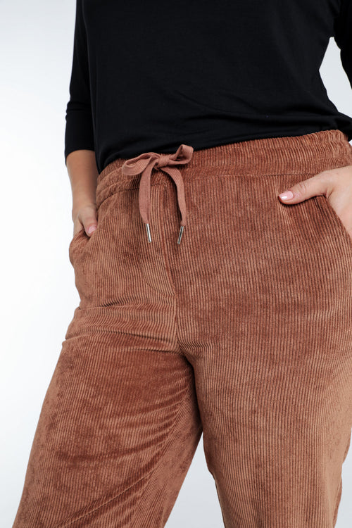 Pantalon chino uni en velours-Paprika-4