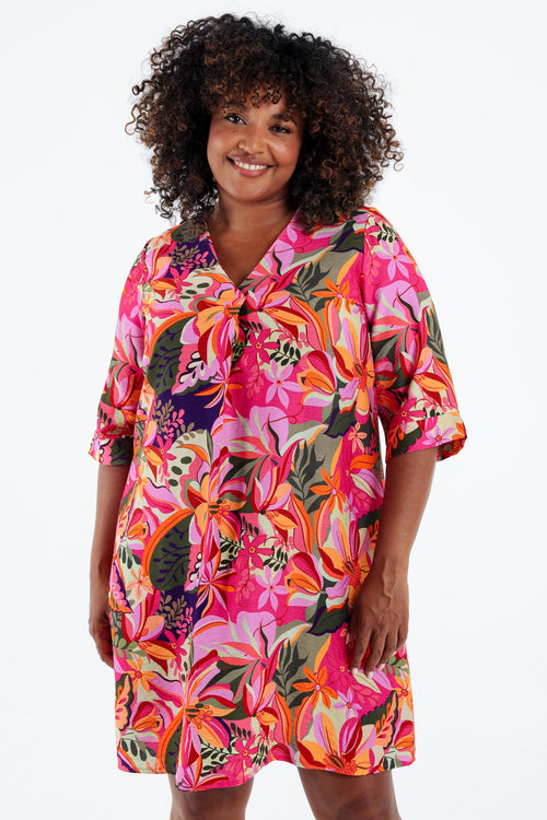 Jurk tuniek in viscose met bloemenprint-Paprika-1