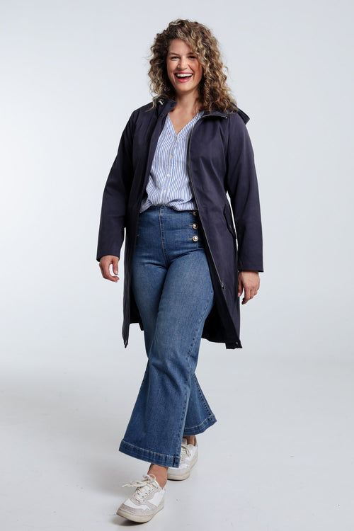 Effen mid-length trenchcoat met capuchon-Paprika-8
