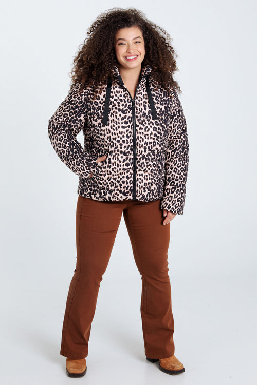 Korte gewatteerde jas met dierenhuidmotief-Paprika-8