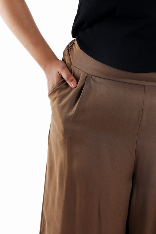 Effen tencel broek met wijde pijpen-Paprika-5