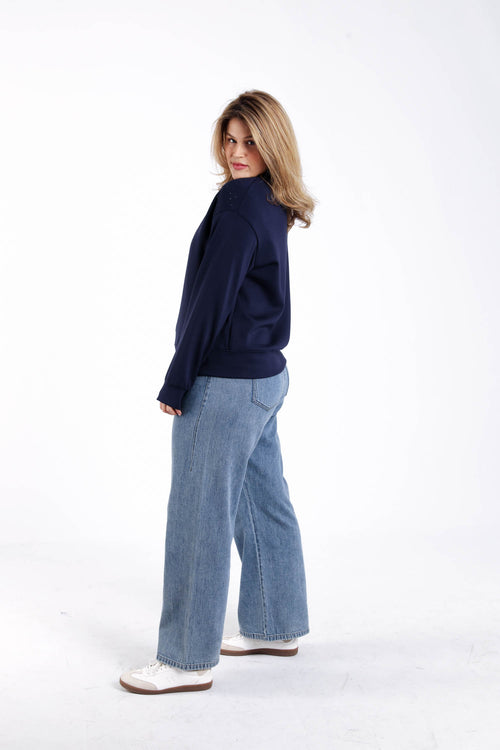 Effen viscose sweater met strass-steentjes-Paprika-8