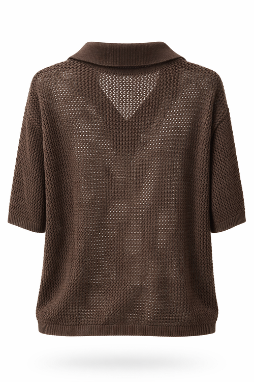 Effen polo met haakwerk effect-Paprika-2