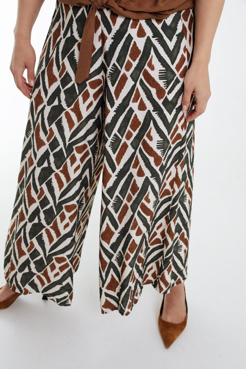 Brede viscose broek met etnische print-Paprika-6