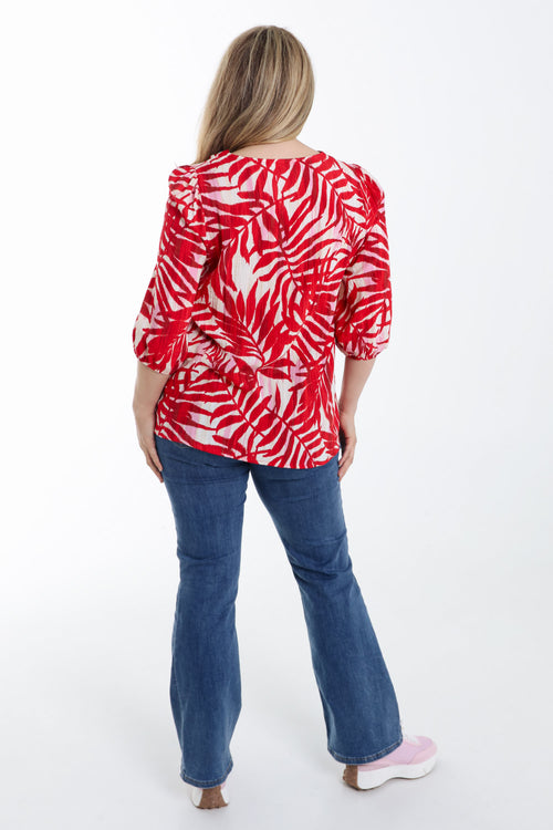 Blouse en viscose imprimé feuillage-Paprika-2