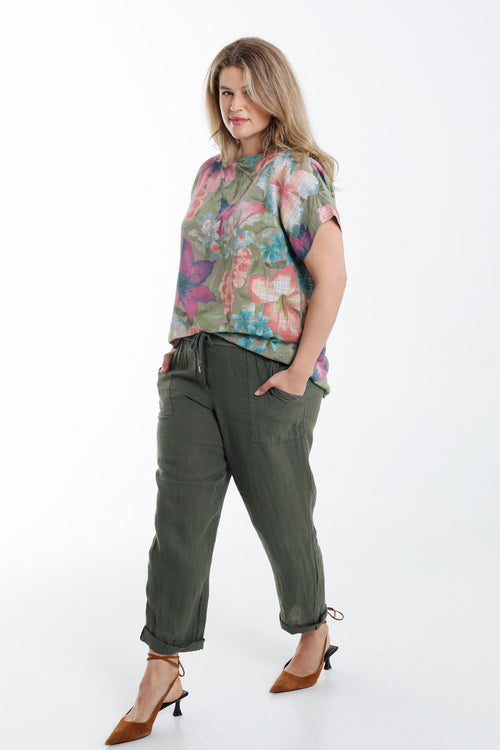 Effen linnen 7/8 broek-Paprika-7