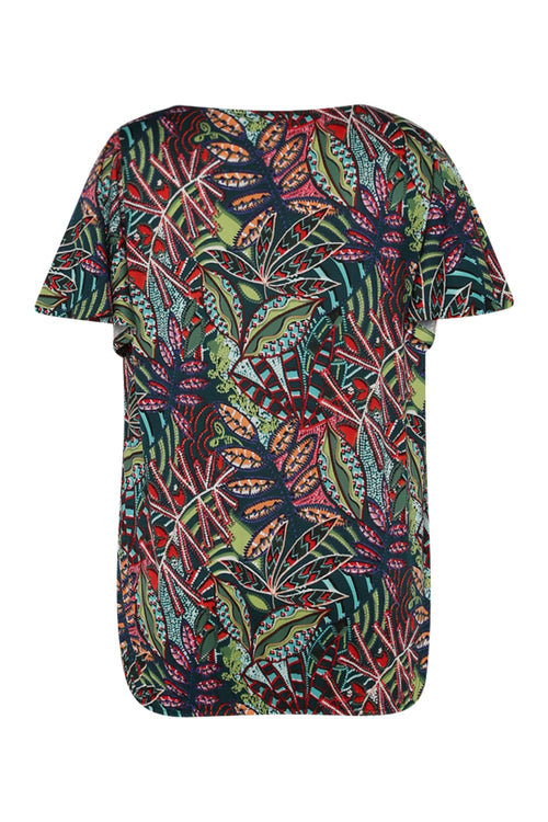 T-shirt en maille froide avec imprimé feuillage-Paprika-2