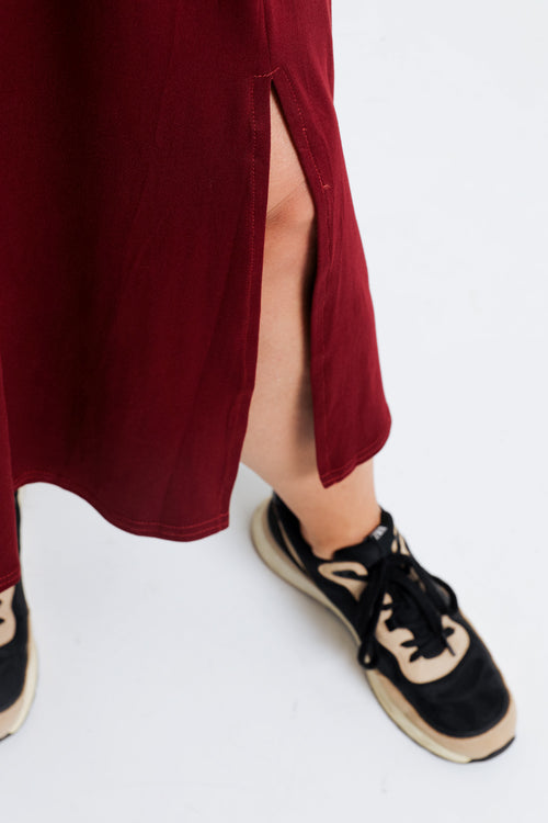 Halflange, effen rok met split-Paprika-5