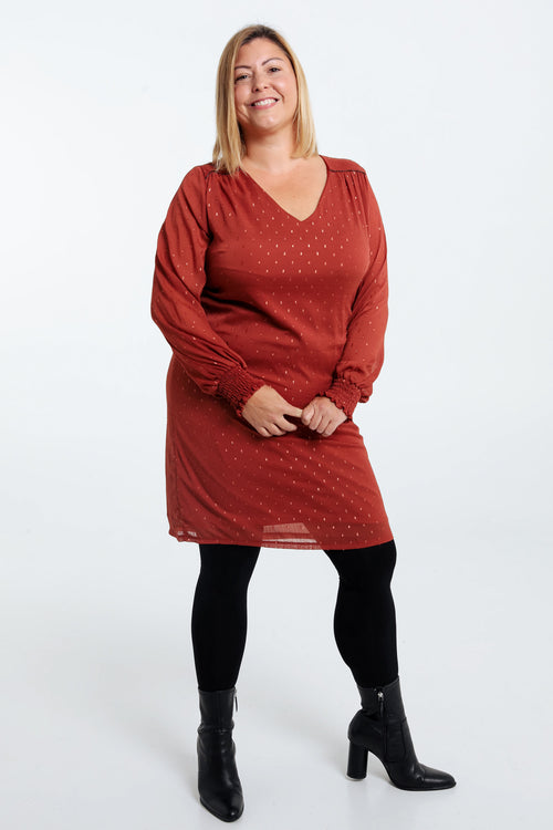 Korte, effen jurk met schouderuitsnijdingen-Paprika-8