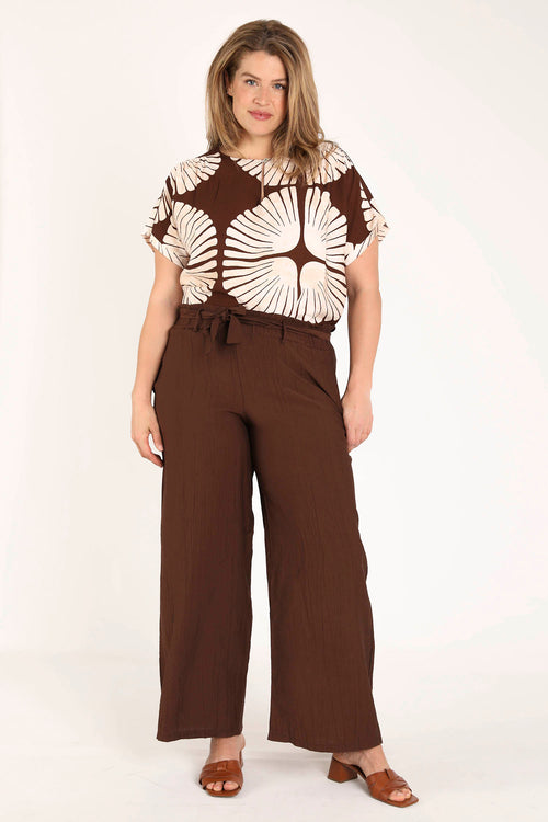 Pantalon large en viscose uni effet plissé-Paprika-1