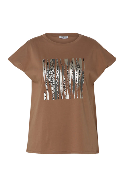 T-shirt uni en coton avec imprimé foil et léopard-Paprika-10