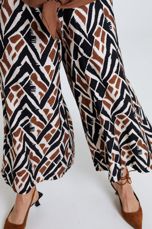 Pantalon large en viscose imprimé ethnique-Paprika-6