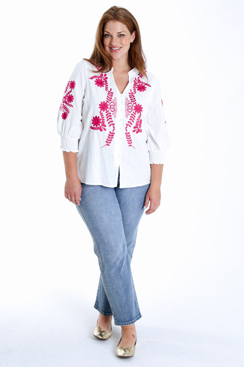 Blouse en coton avec broderies-Paprika-8