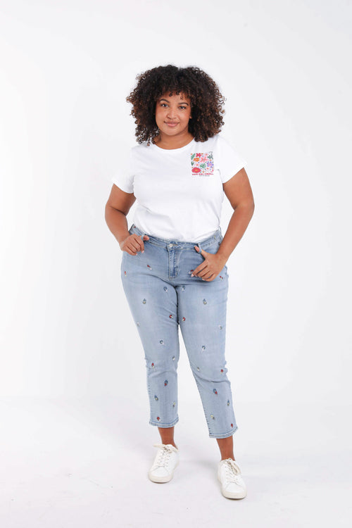 Jeans slim Louise 7/8 avec broderies fleurs-Paprika-8