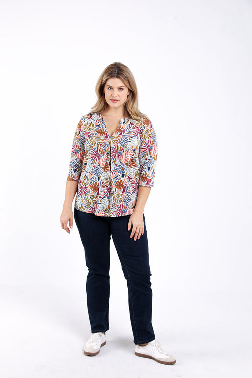 T-shirt met bladprint-Paprika-7