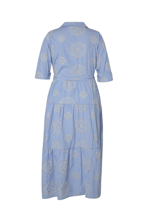 Robe longue rayée avec broderies-Paprika-11