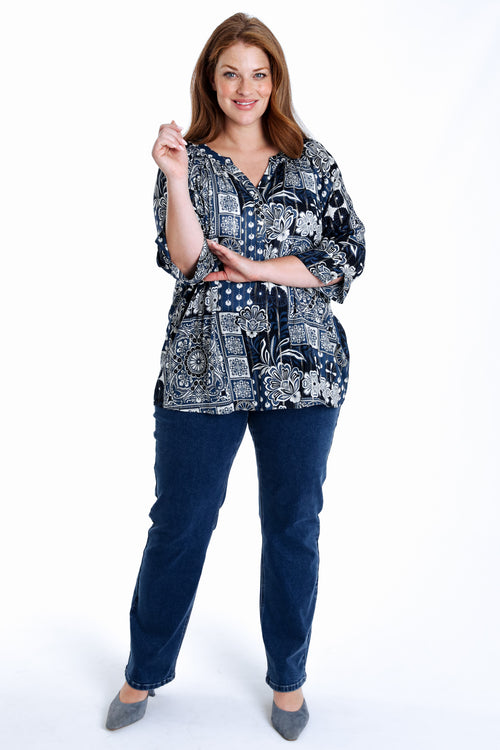 Blouse van viscose met bloemenprint en lurex-Paprika-8