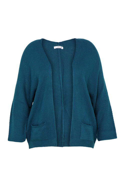 Lange, effen cardigan in rijstkorrel-Paprika-10