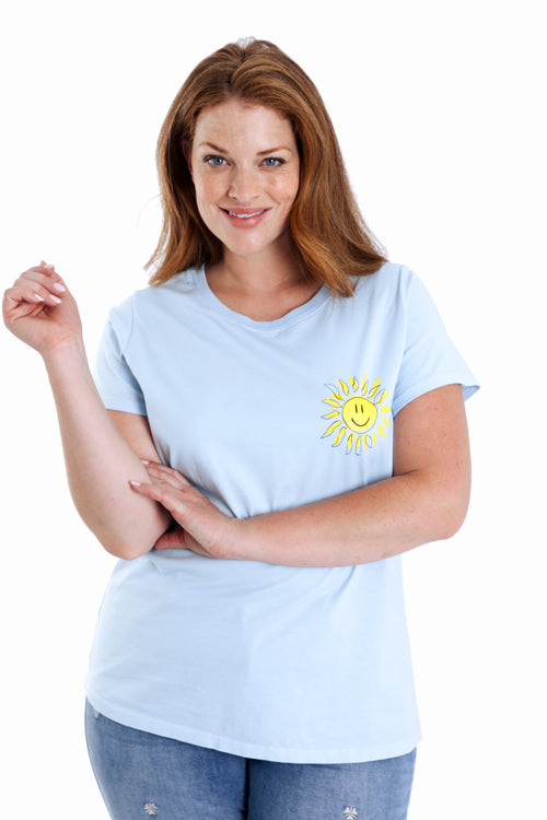 Effen katoenen T-shirt met zonnenprint-Paprika-2