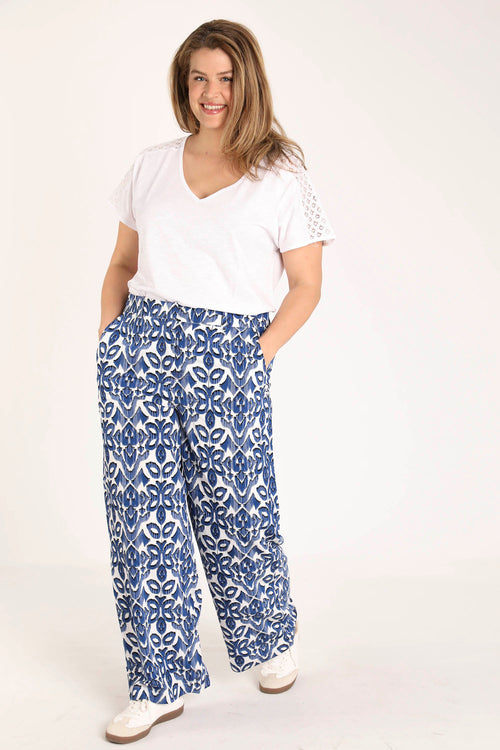 EXCLU SHEEGO - Pantalon large en viscose imprimé graphique bicolore-Paprika-7