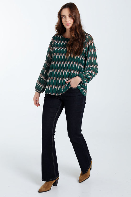 Geplooide blouse met grafische print-Paprika-9