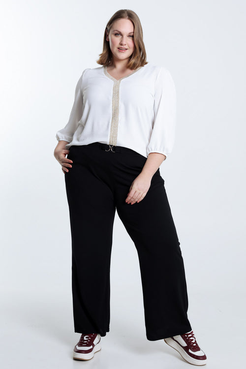 Pantalon large uni avec boucle dorée-Paprika-7