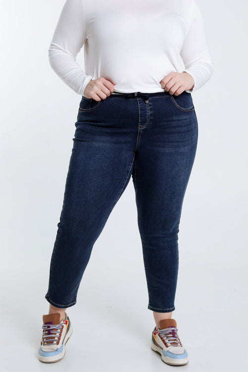 Slim 7/8-jegging in jeans met sportieve riem-Paprika-1