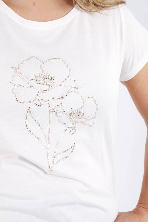 T-shirt uni avec fleurs en sequins-Paprika-4