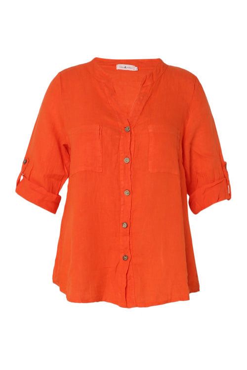 Blouse en lin unie-Paprika-10