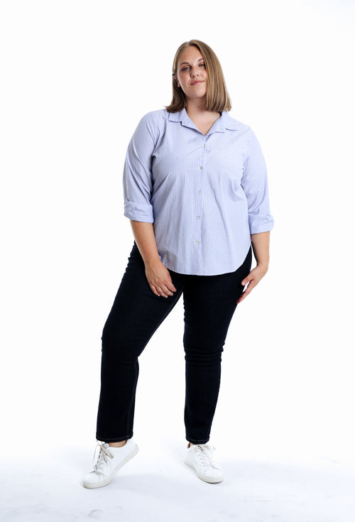 Chemise en popeline rayée et strass-Paprika-6