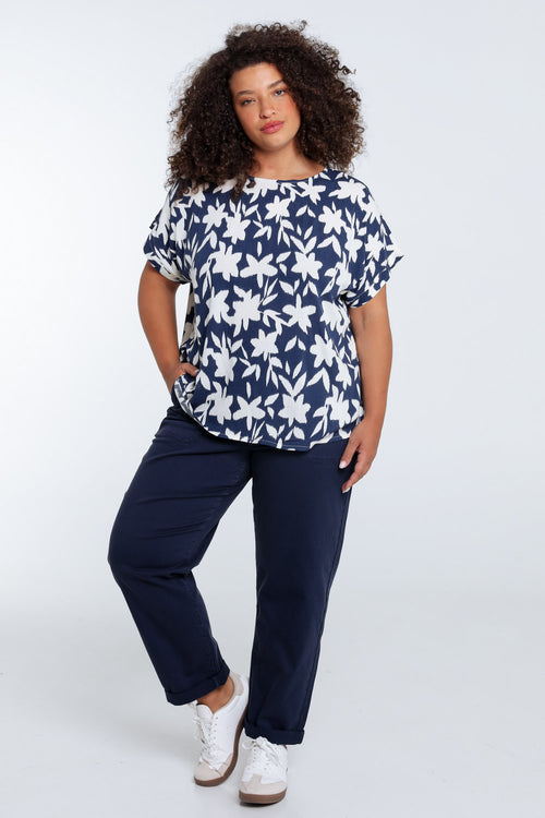Blouse en viscose imprimé floral bicolore-Paprika-7