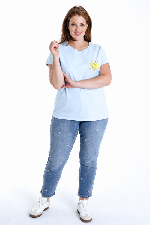 Effen katoenen T-shirt met zonnenprint-Paprika-8